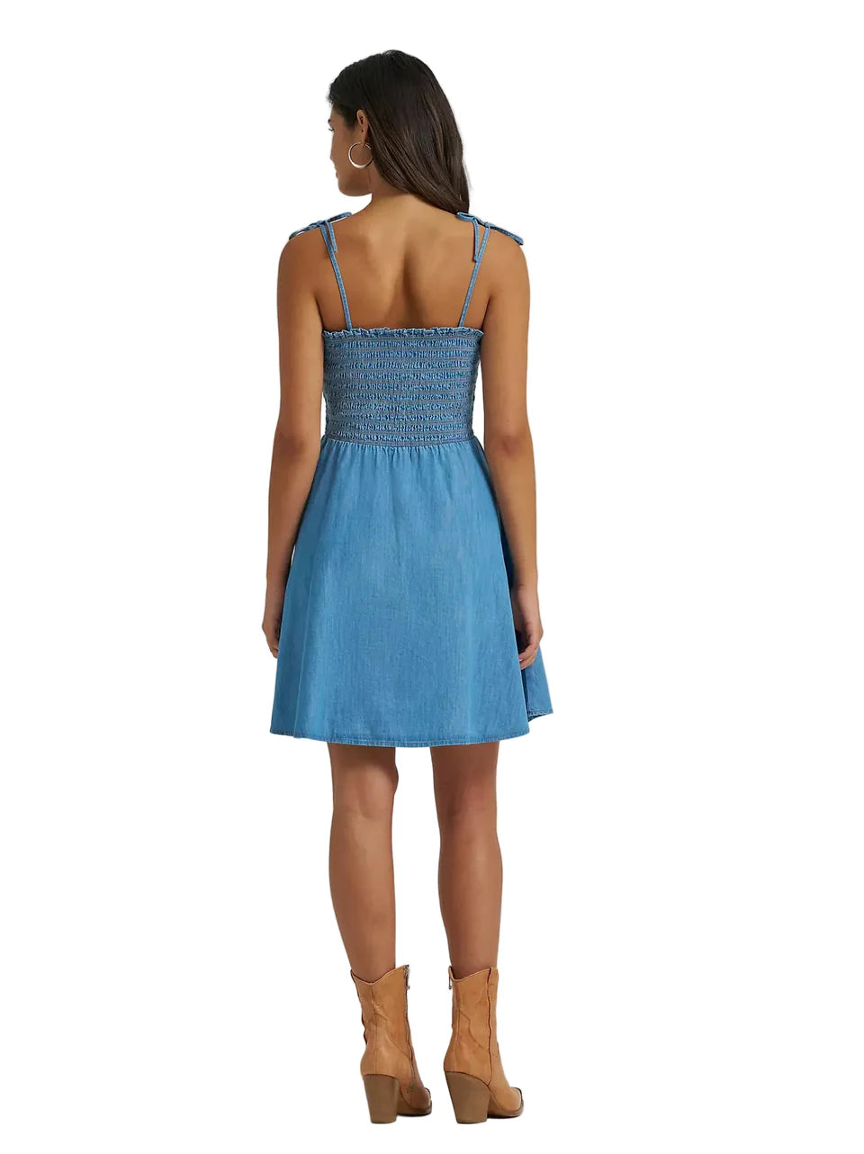 Tie Denim Smocked Dress