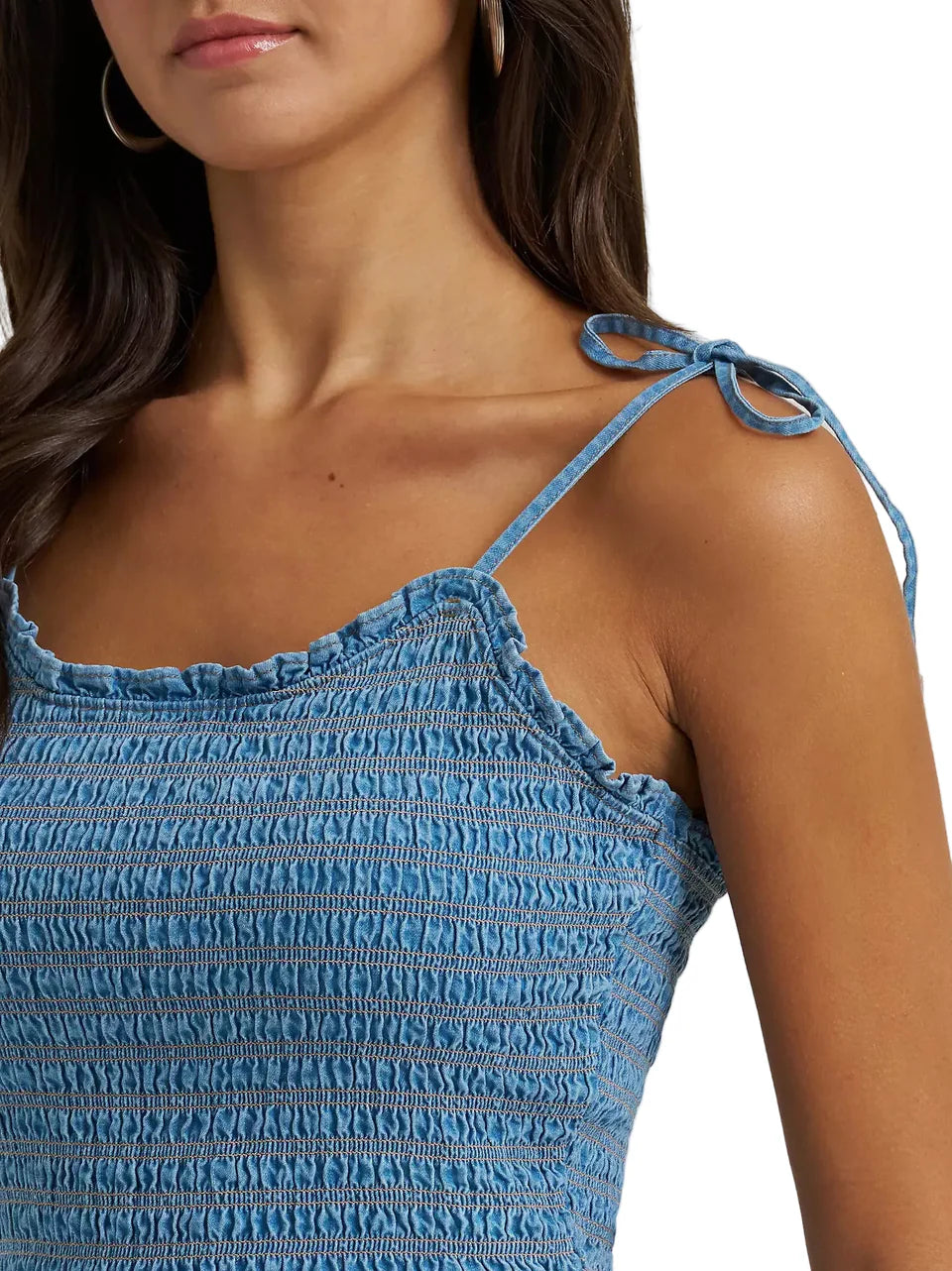 Tie Denim Smocked Dress