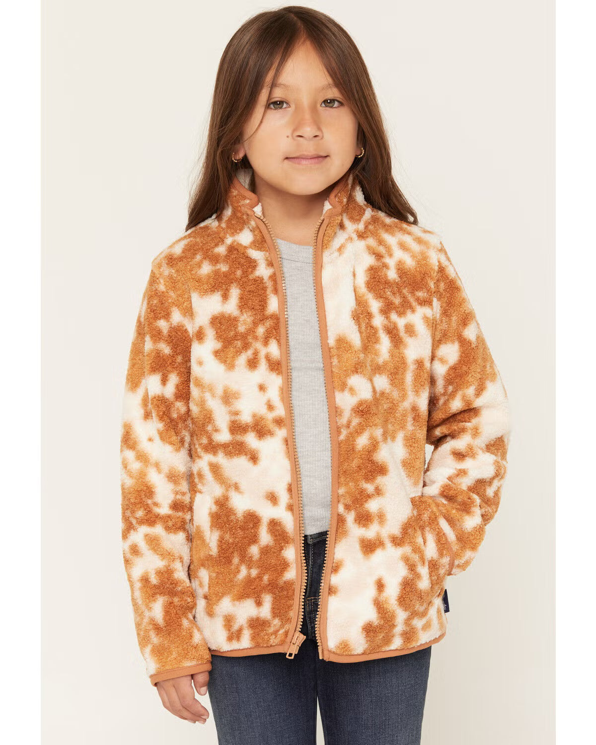 Wrangler Girl's  Hay Away Cow Print Zip-up Sherpa Jacket