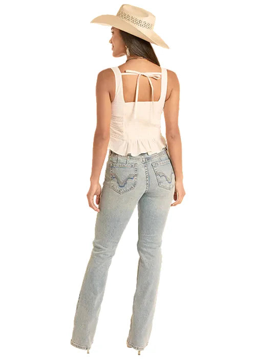 Women's Natural Eyelet Insert Sleeveless Top