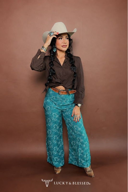 Brown Ruffle Collar Button Down