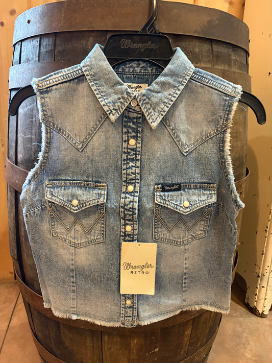 Retro Sleeveless Denim Snap Shirt